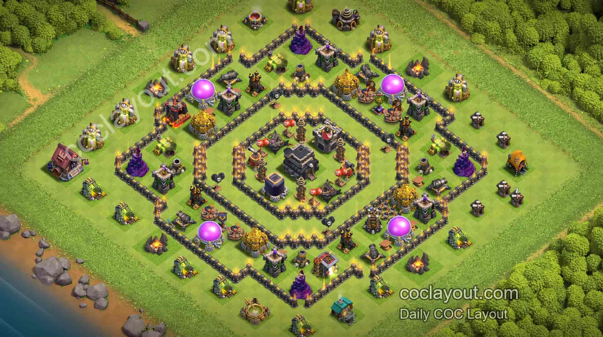TH9 Clan War Ring Base with Town Hall Protection! Central Town Hall Builds a Strong Defensive Line - Home Village TH9 Base Image TH9 Clan War Ring Base with Town Hall Protection! Central Town Hall Builds a Strong Defensive Line - Home Village TH9 Base Image