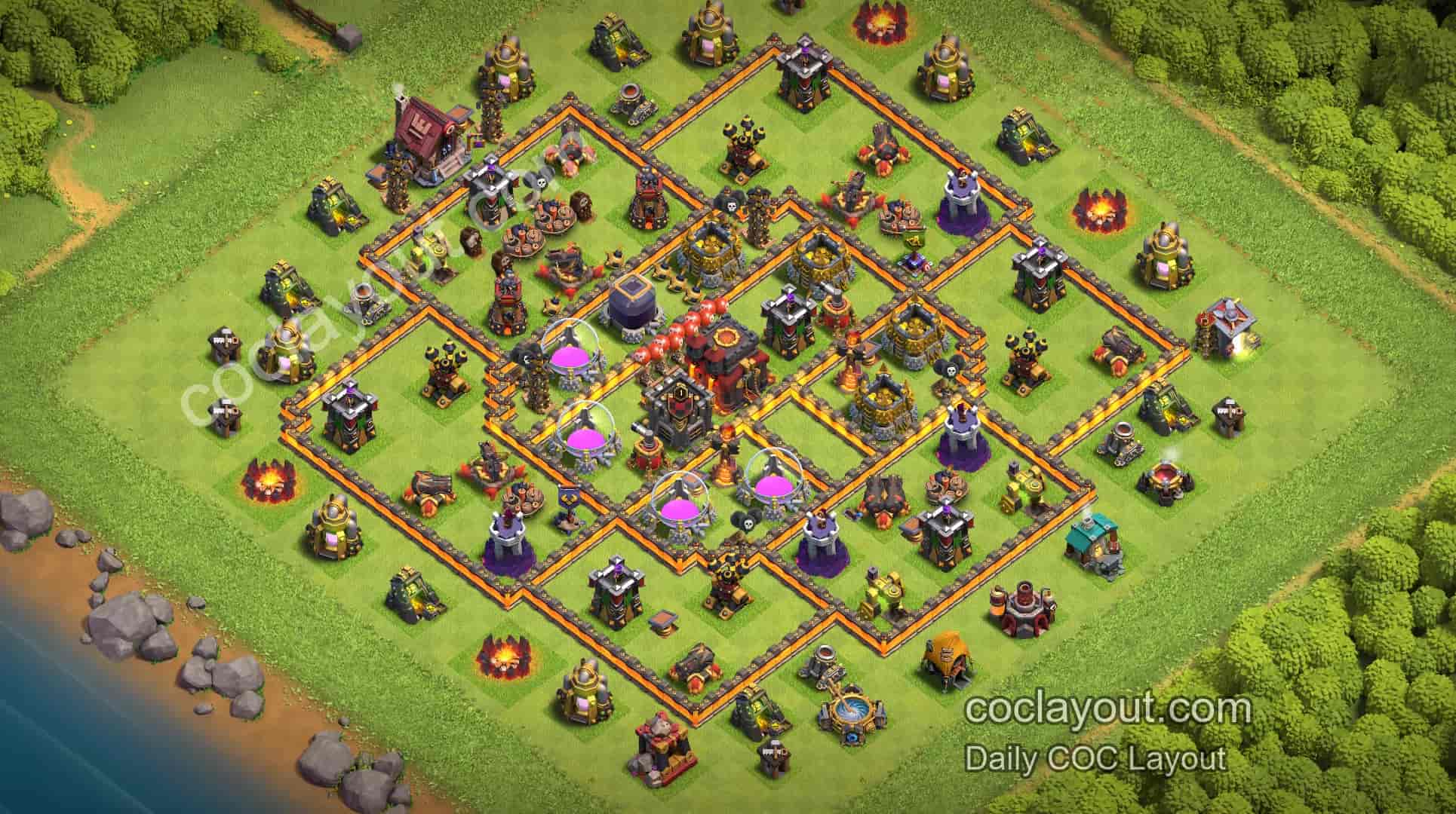 COC TH10 Clan War Grid Base Layout | Town Hall Centered, Strong Core Defense - Home Village TH10 Base Image COC TH10 Clan War Grid Base Layout | Town Hall Centered, Strong Core Defense - Home Village TH10 Base Image