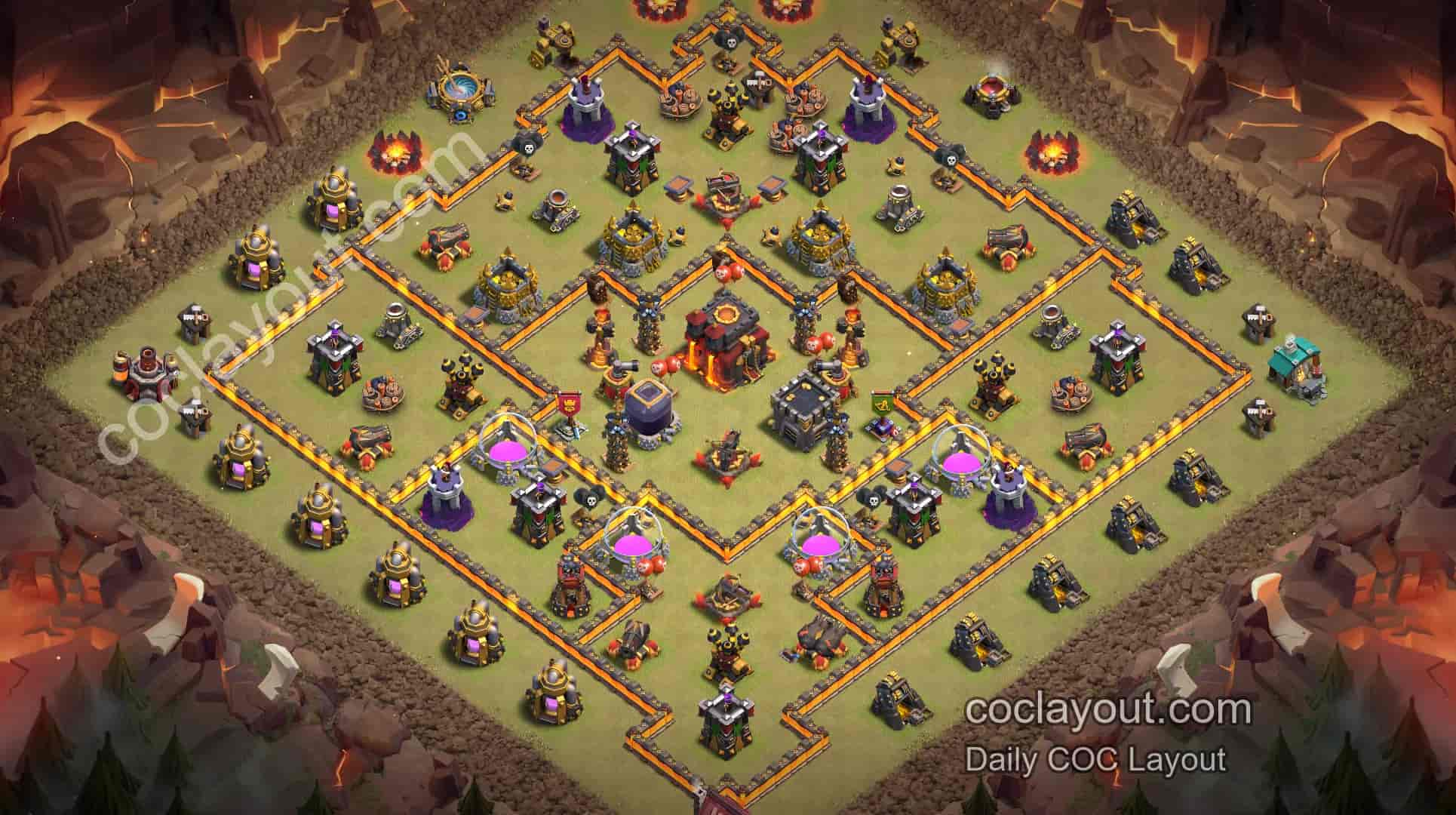 TH10 Clan War Anti-3-Star Base: Powerful Core Defense, Hard-to-Triple COC Layout - Home Village TH10 Base Image TH10 Clan War Anti-3-Star Base: Powerful Core Defense, Hard-to-Triple COC Layout - Home Village TH10 Base Image