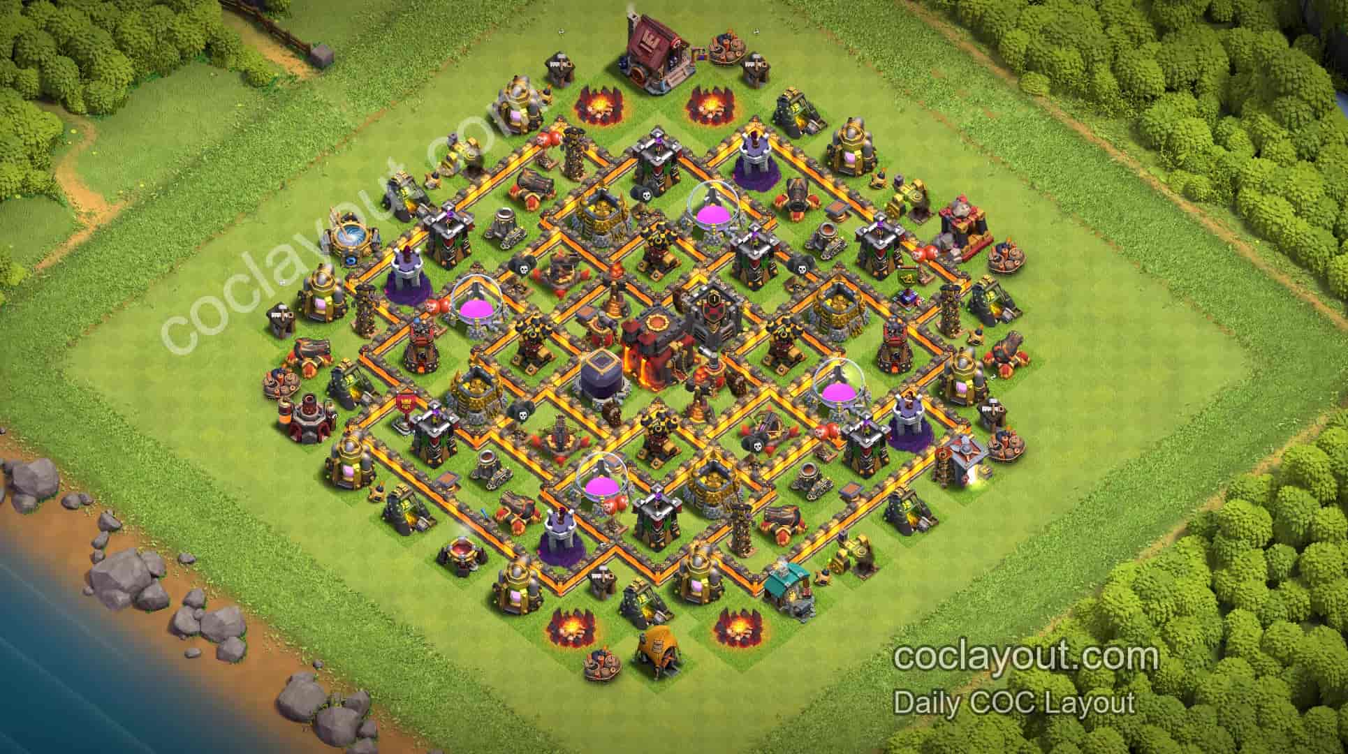 TH10 Clan War Compartment Pathing Base to Protect the Town Hall! Compartment Layout Makes 3-Star Attacks Harder | COC Base Layout - Home Village TH10 Base Image TH10 Clan War Compartment Pathing Base to Protect the Town Hall! Compartment Layout Makes 3-Star Attacks Harder | COC Base Layout - Home Village TH10 Base Image