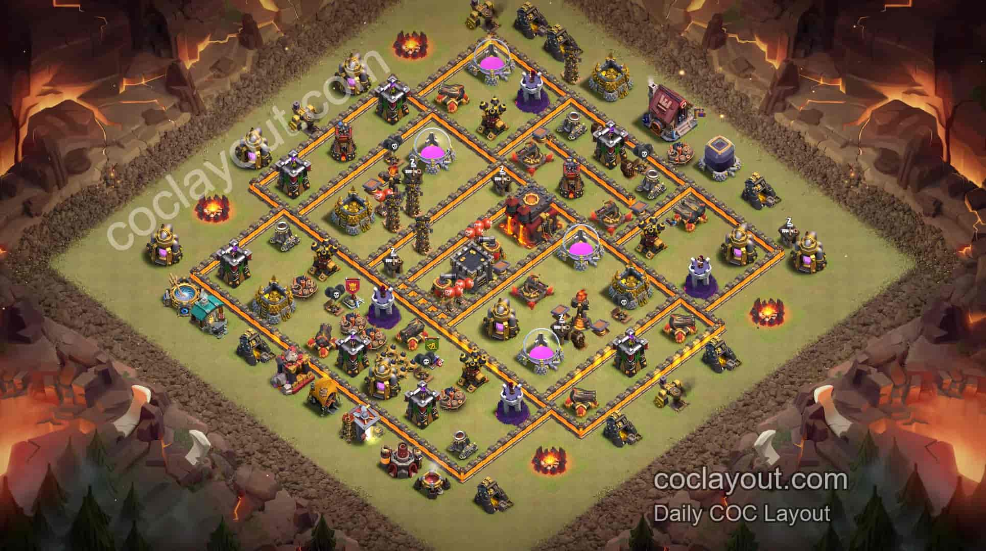 COC TH10 Clan War Pathing Base: Powerful Layout Showcase with Hard-to-Handle Core Defense - Home Village TH10 Base Image COC TH10 Clan War Pathing Base: Powerful Layout Showcase with Hard-to-Handle Core Defense - Home Village TH10 Base Image
