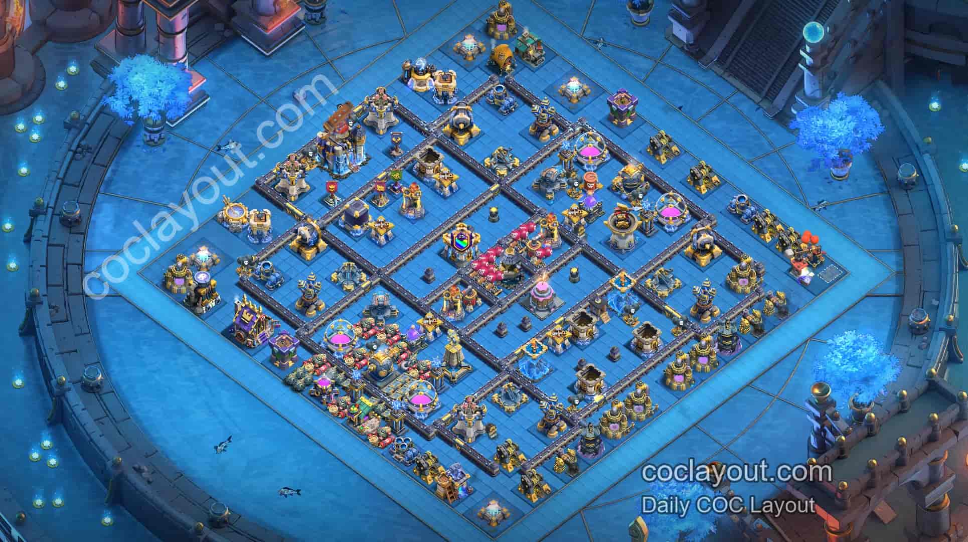 Strong TH18 Clan War Base Layout | Double Rage Towers + Offset Town Hall, Logger-Centered Defense - Home Village TH18 Base Image Strong TH18 Clan War Base Layout | Double Rage Towers + Offset Town Hall, Logger-Centered Defense - Home Village TH18 Base Image