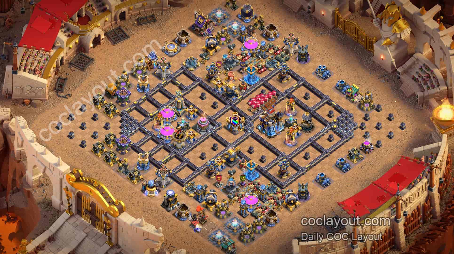 Best TH18 Clan War Box Base: Central Town Hall with Double Invisibility Spell Towers to Stop 3-Stars - Home Village TH18 Base Image Best TH18 Clan War Box Base: Central Town Hall with Double Invisibility Spell Towers to Stop 3-Stars - Home Village TH18 Base Image