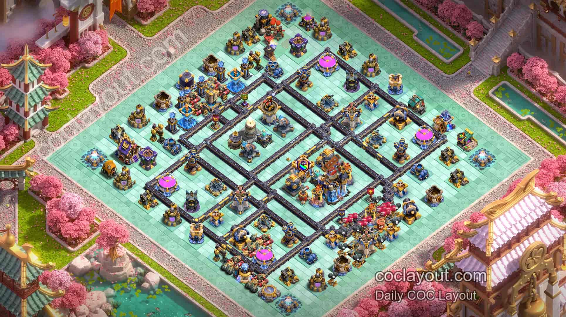 TH18 War Box Base: Double Invisibility Spell Towers Protect the Core, Offset Town Hall Makes 3-Stars Harder to Plan - Home Village TH18 Base Image TH18 War Box Base: Double Invisibility Spell Towers Protect the Core, Offset Town Hall Makes 3-Stars Harder to Plan - Home Village TH18 Base Image
