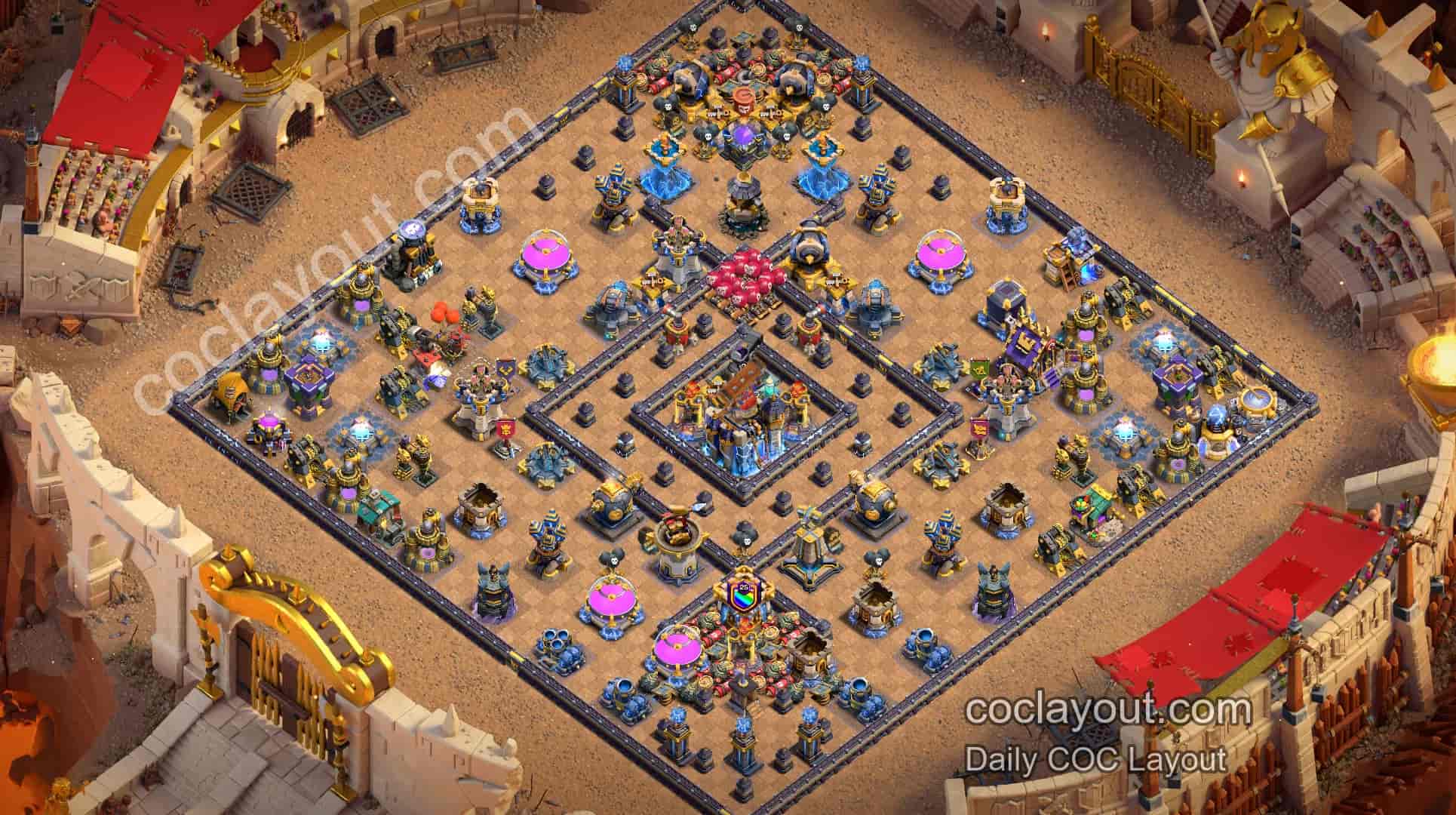 TH18 Strong Clan War Guided Town Hall Defense Base | Invisibility & Rage Towers + Centralized Town Hall Compartments - Home Village TH18 Base Image TH18 Strong Clan War Guided Town Hall Defense Base | Invisibility & Rage Towers + Centralized Town Hall Compartments - Home Village TH18 Base Image