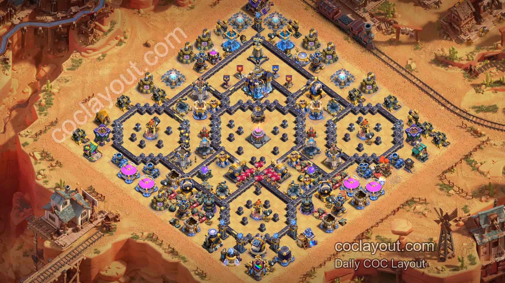 COC TH18 Clan War Box Base: Offset Town Hall, Double Rage Towers, Longshot Home Defense - Home Village TH18 Base Image COC TH18 Clan War Box Base: Offset Town Hall, Double Rage Towers, Longshot Home Defense - Home Village TH18 Base Image