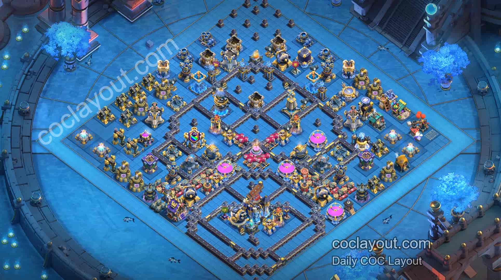 COC TH18 Strong Symmetrical Grid War Base | Offset Town Hall + Poison and Invisibility Spell Tower Defense - Home Village TH18 Base Image COC TH18 Strong Symmetrical Grid War Base | Offset Town Hall + Poison and Invisibility Spell Tower Defense - Home Village TH18 Base Image