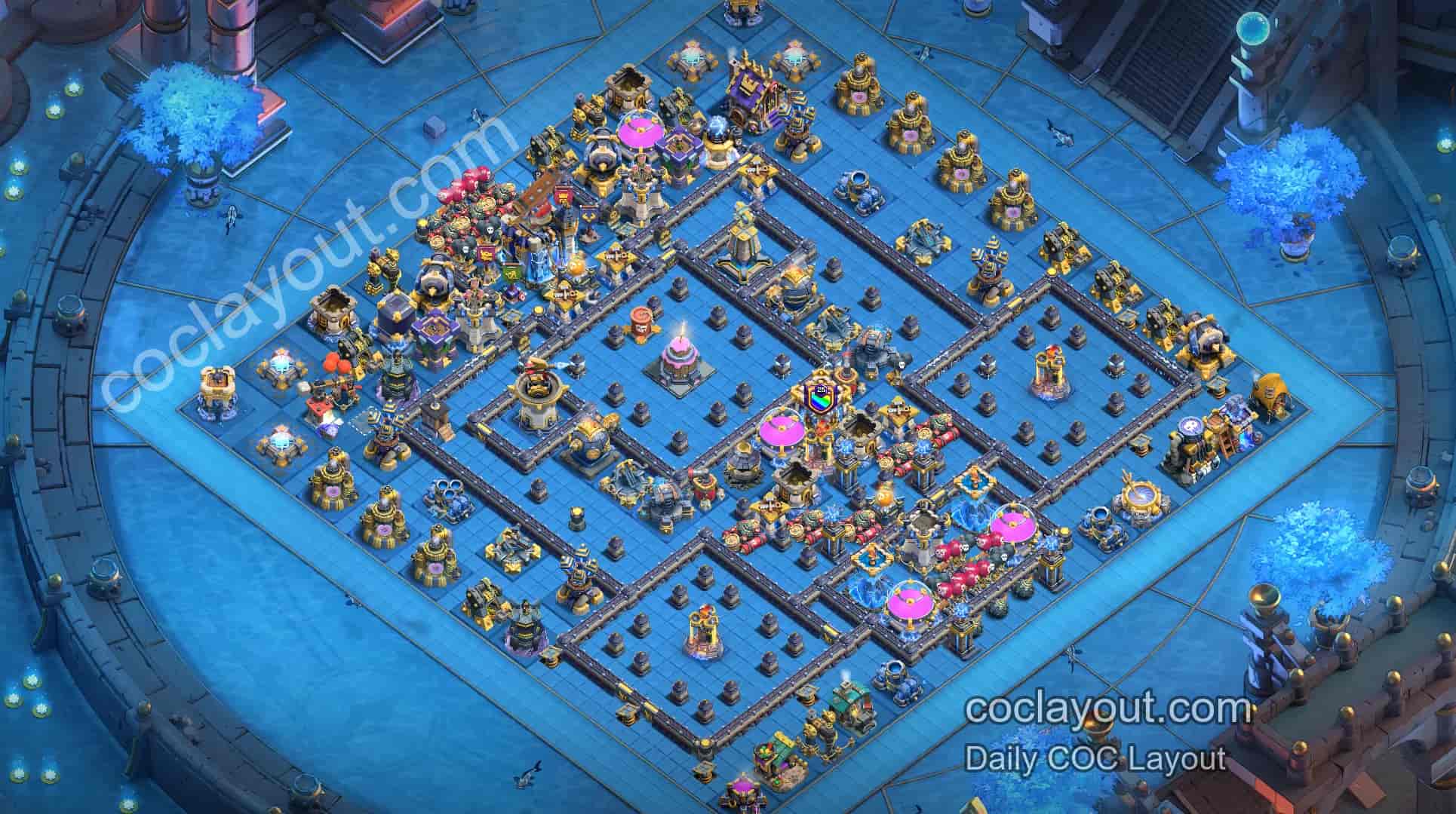 Best TH18 Clan War Box Base: Offset Town Hall with Double Poison Spell Towers and Logger-Core Defense - Home Village TH18 Base Image Best TH18 Clan War Box Base: Offset Town Hall with Double Poison Spell Towers and Logger-Core Defense - Home Village TH18 Base Image