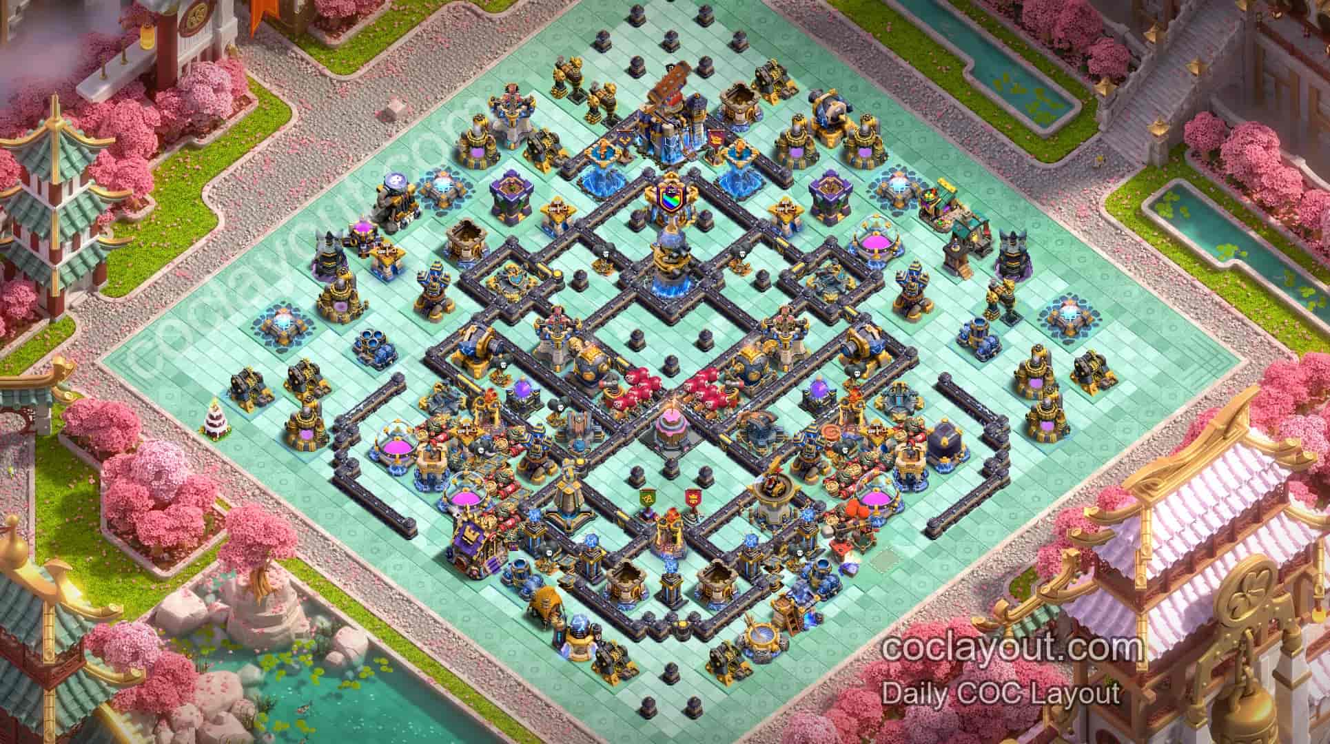 TH18 Clan War Double Rage Spell Tower Offset Town Hall Strong Defense Base|High-Pressure Pathing Disruption Layout Link - Home Village TH18 Base Image TH18 Clan War Double Rage Spell Tower Offset Town Hall Strong Defense Base|High-Pressure Pathing Disruption Layout Link - Home Village TH18 Base Image
